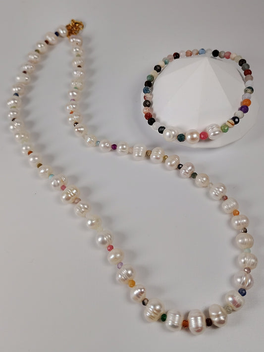 Halvædelstens perle armbånd