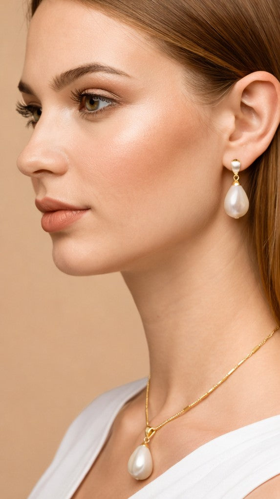 Ørestikker med stor dråbe shell perle