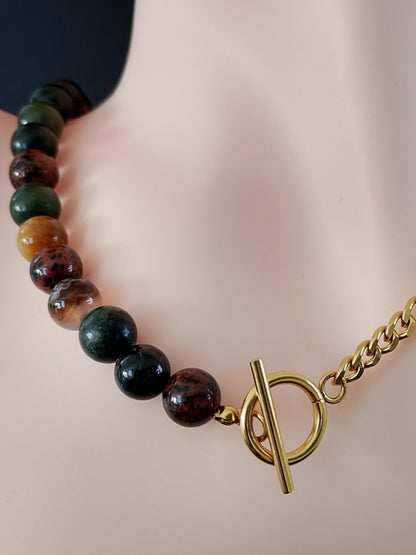 Perle halskæde med halvædelsten og vandfast kæde