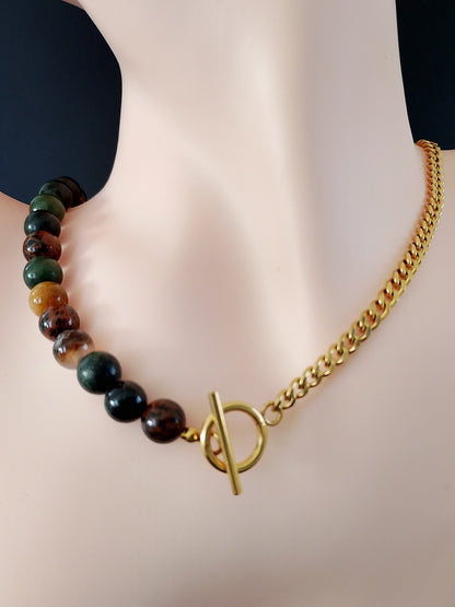 Perle halskæde med halvædelsten og vandfast kæde