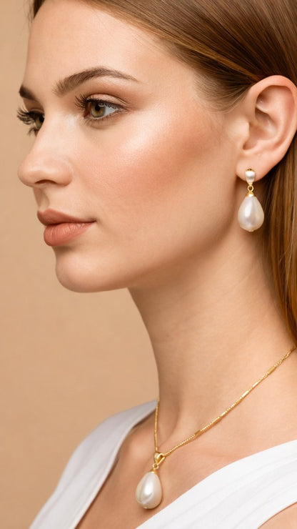 Ørestikker med stor dråbe shell perle